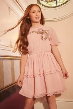 Платье с развевающимися рукавами и бантом из пайеток (5 16 лет) Love & Roses, розовый