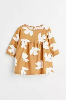 Платье с рисунком из хлопкового трикотажа H&amp;M, горчично-желтая/птицы