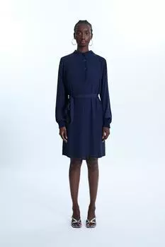 Платье с рубашечным воротником и поясом James Lakeland, темно-синий