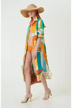 Платье с рубашечным воротником с бирюзовым узором Network, бирюзовый