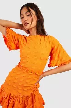 Платье с рукавами-ангелами и оборками Boohoo, оранжевый