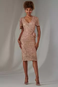 Платье с рукавами ангелами, V образным вырезом и пайетками Jolie Moi, золотой