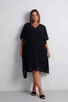 Платье с рукавами ангелочками и отделкой в виде изгиба Live Unlimited, черный