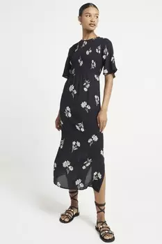 Платье с рукавами ангелочками и сборками River Island, черный