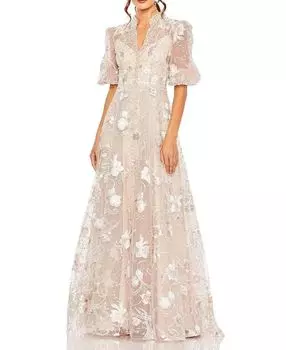 Платье с рукавами-фонариками и силуэтом "трапеция" Queen Anne Mac Duggal, розовый