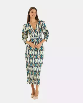 Платье с рукавами-фонариками и V-образным вырезом Alma en Pena, мультиколор