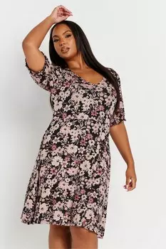 Платье с рукавами фонариками Yours Curve, черный