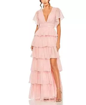 Платье с рукавами-крылышками и оборками Mac Duggal, розовый