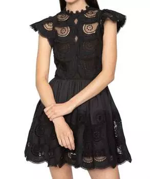 Платье с рукавами-крылышками и вышивкой Drea черного цвета SEA