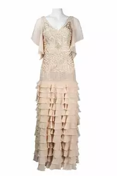 Платье с рукавами-крылышками и вышивкой цвета античного шампанского Suewong, цвет antique champagne