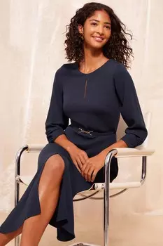 Платье с рукавами тюльпанами, поясом и подолом фонариком Friends Like These, синий