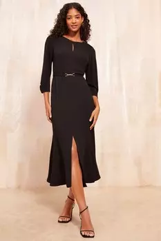 Платье с рукавами тюльпанами, поясом и подолом фонариком Friends Like These, черный