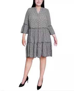 Платье с рукавом 3/4 и ярусами Plus Size NY Collection, серый