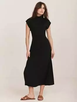 Платье с рукавом-шапочкой с высоким воротом Mint Velvet, черный