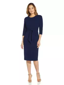 Платье с рукавом три четверти и узлом на талии Adrianna Papell, синий