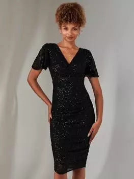 Платье с рюшами и блестками Jolie Moi, черный