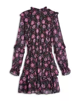 Платье с рюшами и цветочным принтом для девочек, Little Kid, Big Kid AQUA, цвет Black