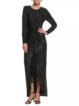 Платье с рюшами и пайетками Vince Camuto, черный