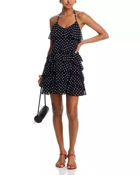 Платье с рюшами и запахом на шее асимметричного кроя - эксклюзив AQUA, черный