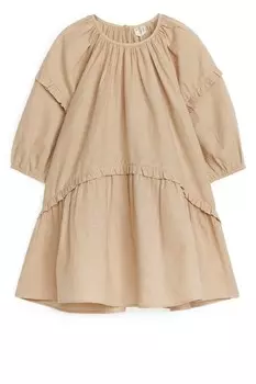 Платье с рюшами из смеси льна Arket, бежевый