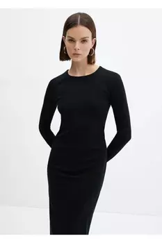 Платье с рюшами Mango, черный