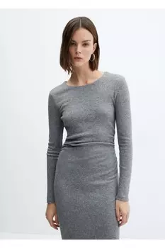 Платье с рюшами Mango, серый