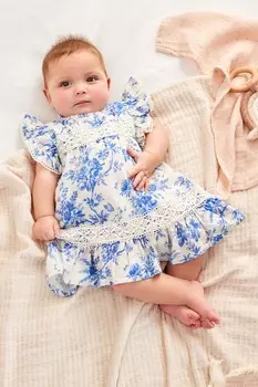 Платье с рюшами на рукавах Laura Ashley, синий