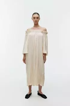 Платье с рюшами на вырезе Arket, белый