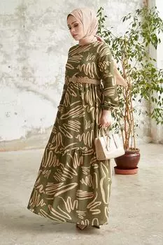 Платье с Соломенным Поясом Vesa С Узором - Хаки InStyle