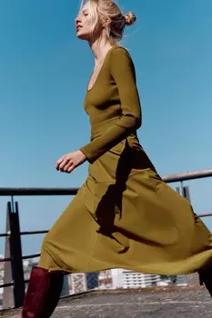Платье с соответствующими деталями и пряжками ZARA, оливково-зеленый