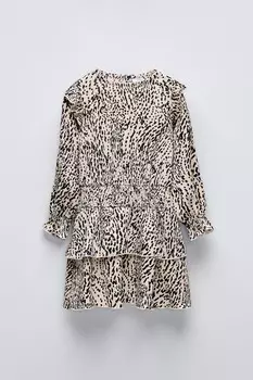 Платье с текстурным принтом ZARA, экрю