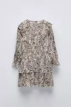 Платье с текстурным принтом ZARA, экрю