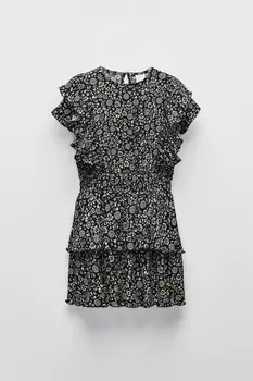 Платье с текстурным принтом ZARA, черный/белый