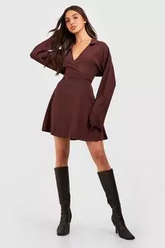 Платье с текстурным воротником Boohoo, шоколадный