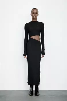 Платье с текстурным вырезом ZARA, черный