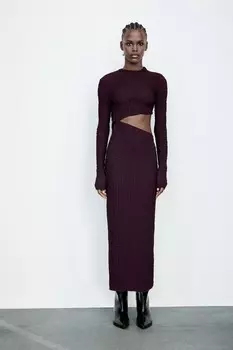 Платье с текстурным вырезом ZARA, темно-фиолетовый