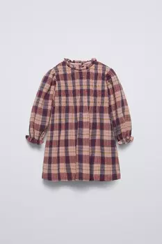 Платье с текстурой в клетку ZARA, розовый
