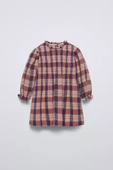 Платье с текстурой в клетку ZARA, розовый