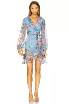 Платье с тройным воланом Bardot, bold blue floral