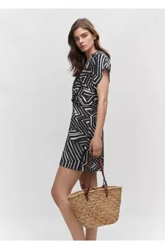 Платье с тропическим воротником-рубашкой Mango, черный