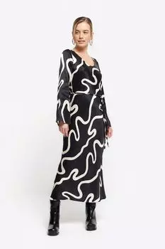 Платье с U-образным вырезом из коллекции petite River Island, черный