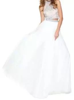 Платье с юбкой-халтер из тюля с бусинами цвета слоновой кости Sherri Hill