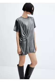 Платье с узлом из фольги Mango, серый