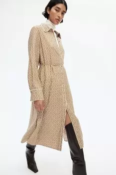 Платье с узором и поясом H&M, бежевый