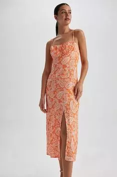 Платье с узором и разрезом по бокам Defacto, оранжевый