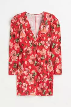 Платье с узором и рукавами-буфами H&M