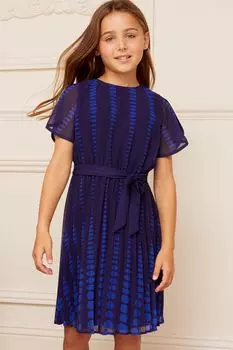 Платье с узором поясом и рукавами-тюльпанами Love & Roses, синий