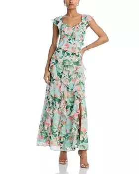 Платье с V-образным вырезом, асимметричными воланами и рукавами-крылышками Eliza J, зеленый