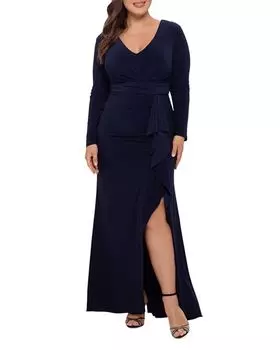 Платье с V-образным вырезом и каскадными рюшами Betsy & Adam, цвет Blue