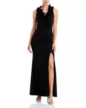 Платье с V-образным вырезом и рюшами AQUA, цвет Black